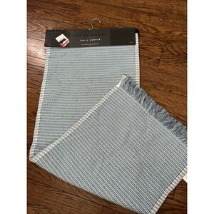 Homewear Woven Blue White Table Runner 16x80 Farmhouse Fringe Trim NWT